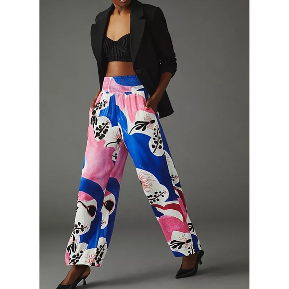 Anthropologie Pants - Anthropologie‎ Maeve Lisa Sander Floral Wide Leg Pants Blue Pink boho whimsi XL